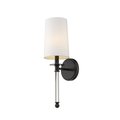 Z-Lite Mila 1 Light Wall Sconce, Matte Black & White 808-1S-MB